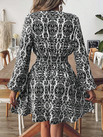 Tie Neck Lantern Sleeve Elegant Mini Dress,Autumn/Winter,Back To School For Daily Wear,Fall