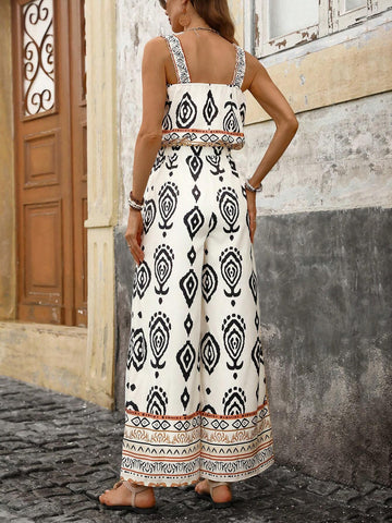 Women's Vacation Print Vest Loose Casual Jumpsuit