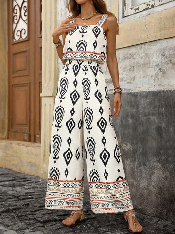 Women's Vacation Print Vest Loose Casual Jumpsuit