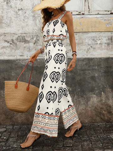 Women's Vacation Print Vest Loose Casual Jumpsuit