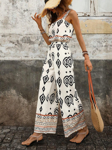 Women's Vacation Print Vest Loose Casual Jumpsuit