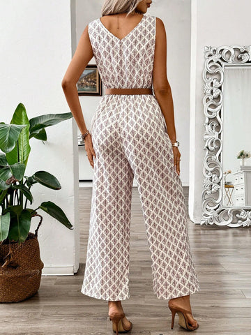 Women's Vacation Style Allover Print Sleeveless Jumpsuit