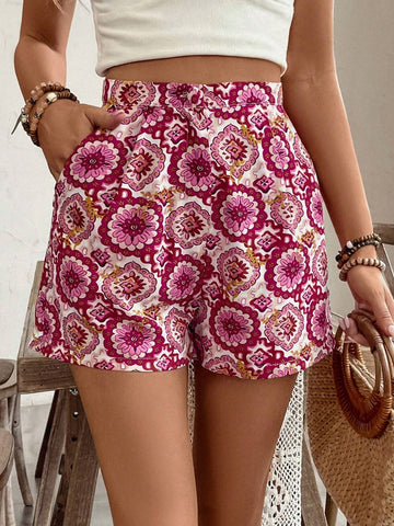 VCAY Women's Vacation & Casual All-Over Allover Print Shorts With Side Pockets