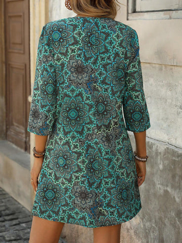 Women's Vintage Floral Print Holiday Casual Dress