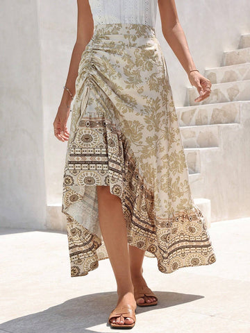 VCAY Womens" Vintage Printed Pleated Skirt For Vacation Outfits