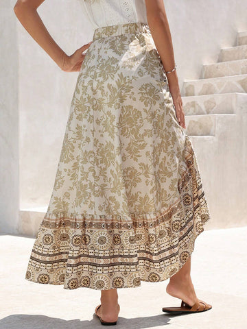 VCAY Womens" Vintage Printed Pleated Skirt For Vacation Outfits