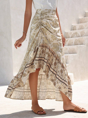 VCAY Womens" Vintage Printed Pleated Skirt For Vacation Outfits