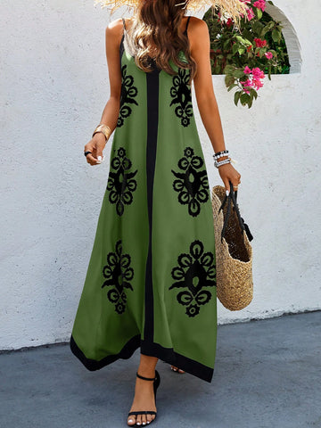 Women's Vintage Printed Strap Sleeveless Dress