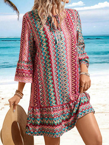 Women's Wave Stripe Belted Dress