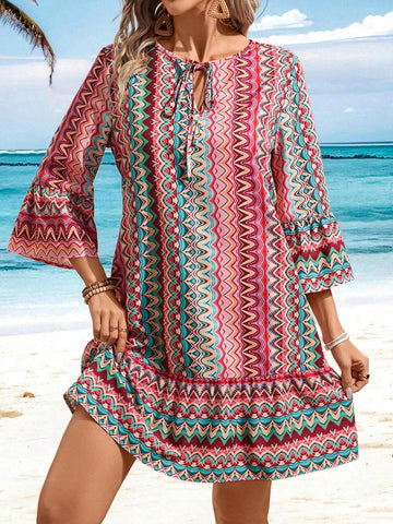 Women's Wave Stripe Belted Dress