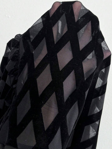 Sexy Sheer Geometric Mesh Ruched Black Bodysuit