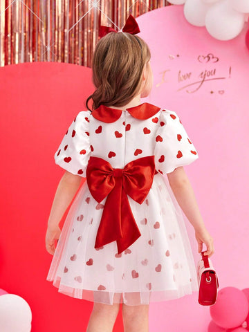 Valentine's Day Young Girl's Gorgeous Heart-Shaped Princess Puff Dress
