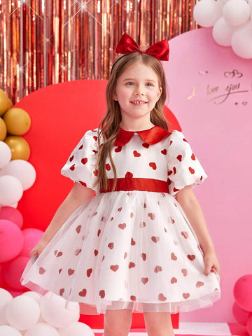 Valentine's Day Young Girl's Gorgeous Heart-Shaped Princess Puff Dress