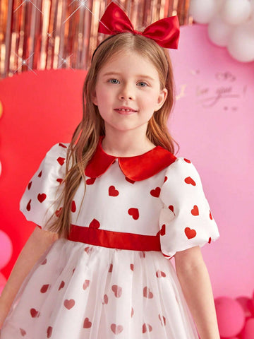 Valentine's Day Young Girl's Gorgeous Heart-Shaped Princess Puff Dress