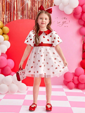 Valentine's Day Young Girl's Gorgeous Heart-Shaped Princess Puff Dress