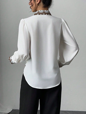 Veneréa Single Breasted Placement Floral Print Shirt, Minimalist Fashion Casual Everyday Wear