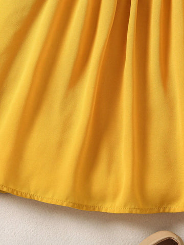 Vintaside Kids Girls' Back Bowknot Design Mid-Length Dress, Ginger Yellow