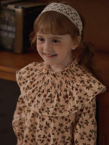 Vintaside Kids Girls' Casual Floral Ruffled Hem A-Line Midi Dress, Sweet Countryside Style, Suitable For Autumn, Winter, Daily, Party, Birthday, Banquet