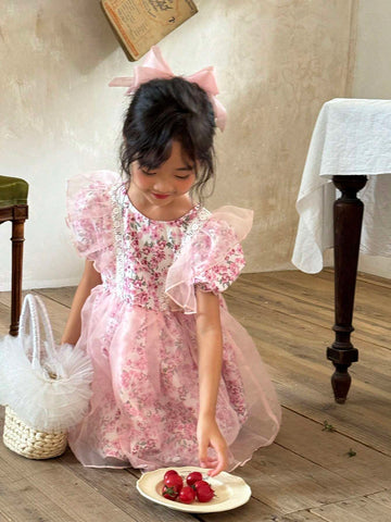 Vintaside Kids Pink Dress For Toddler Girls, Featuring A Vacation Style Rose Print That Adds Elegance And Vibes