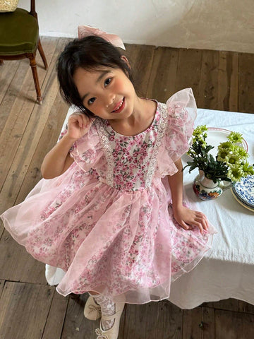 Vintaside Kids Pink Dress For Toddler Girls, Featuring A Vacation Style Rose Print That Adds Elegance And Vibes