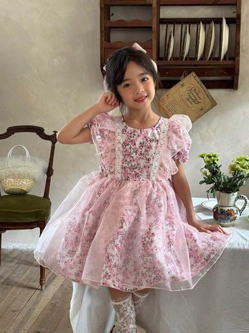Vintaside Kids Pink Dress For Toddler Girls, Featuring A Vacation Style Rose Print That Adds Elegance And Vibes