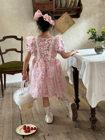 Vintaside Kids Pink Dress For Toddler Girls, Featuring A Vacation Style Rose Print That Adds Elegance And Vibes