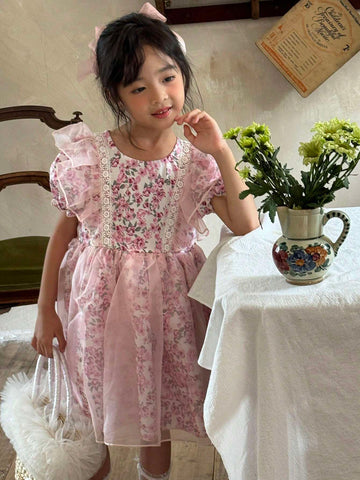 Vintaside Kids Pink Dress For Toddler Girls, Featuring A Vacation Style Rose Print That Adds Elegance And Vibes