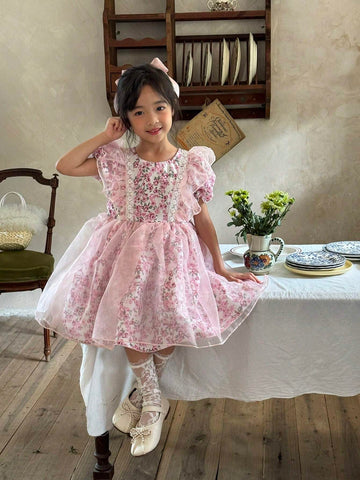 Vintaside Kids Pink Dress For Toddler Girls, Featuring A Vacation Style Rose Print That Adds Elegance And Vibes