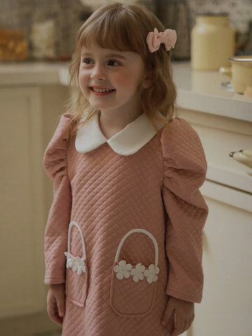 Vintaside Kids Toddler Girls' Sweet Gradient Mauve Pink Butterfly Puff Sleeves Mesh Patchwork Princess Dress