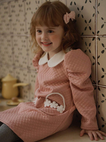 Vintaside Kids Toddler Girls' Sweet Gradient Mauve Pink Butterfly Puff Sleeves Mesh Patchwork Princess Dress