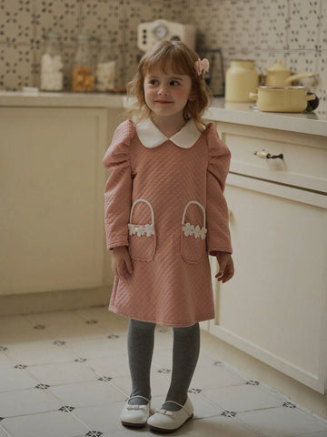 Vintaside Kids Toddler Girls' Sweet Gradient Mauve Pink Butterfly Puff Sleeves Mesh Patchwork Princess Dress