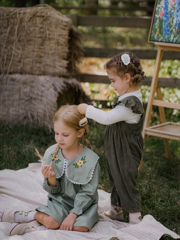 Vintaside Kids Young Girl Casual Floral Embroidery Dress, Autumn