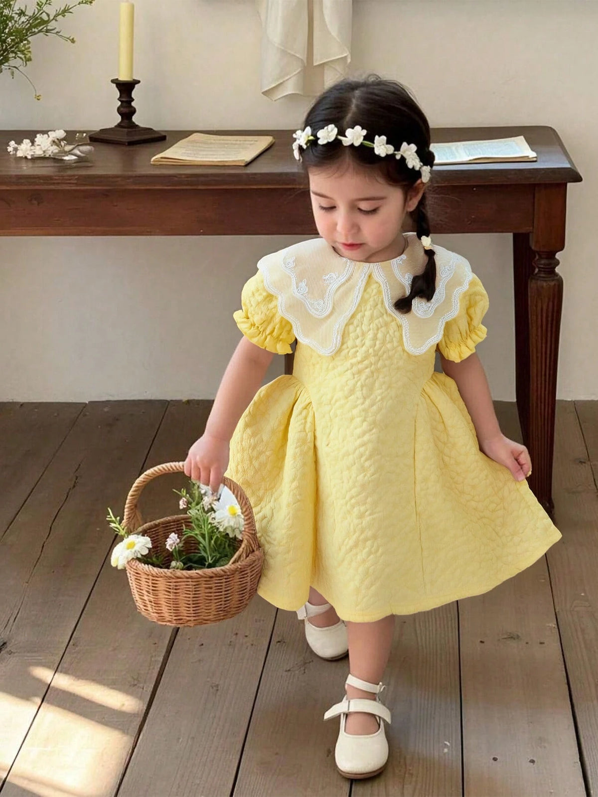 Young Girl Casual Simple Fashion Short Sleeve Dress, Everyday Wear