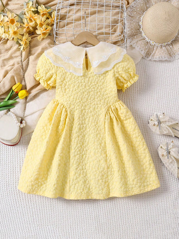 Young Girl Casual Simple Fashion Short Sleeve Dress, Everyday Wear