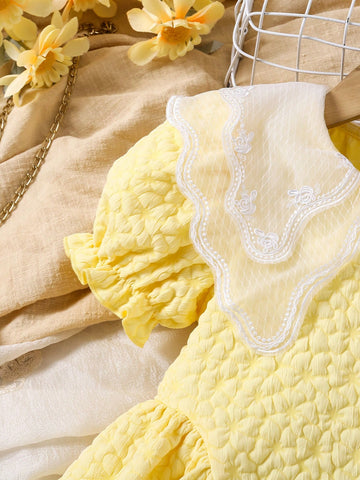 Young Girl Casual Simple Fashion Short Sleeve Dress, Everyday Wear