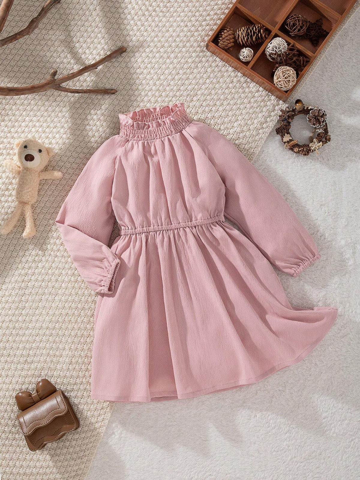 Vintaside Kids Young Girl Cotton Fabric Green Casual Dress, All-Match Floral Versatile Design Suitable For Spring And Autumn
