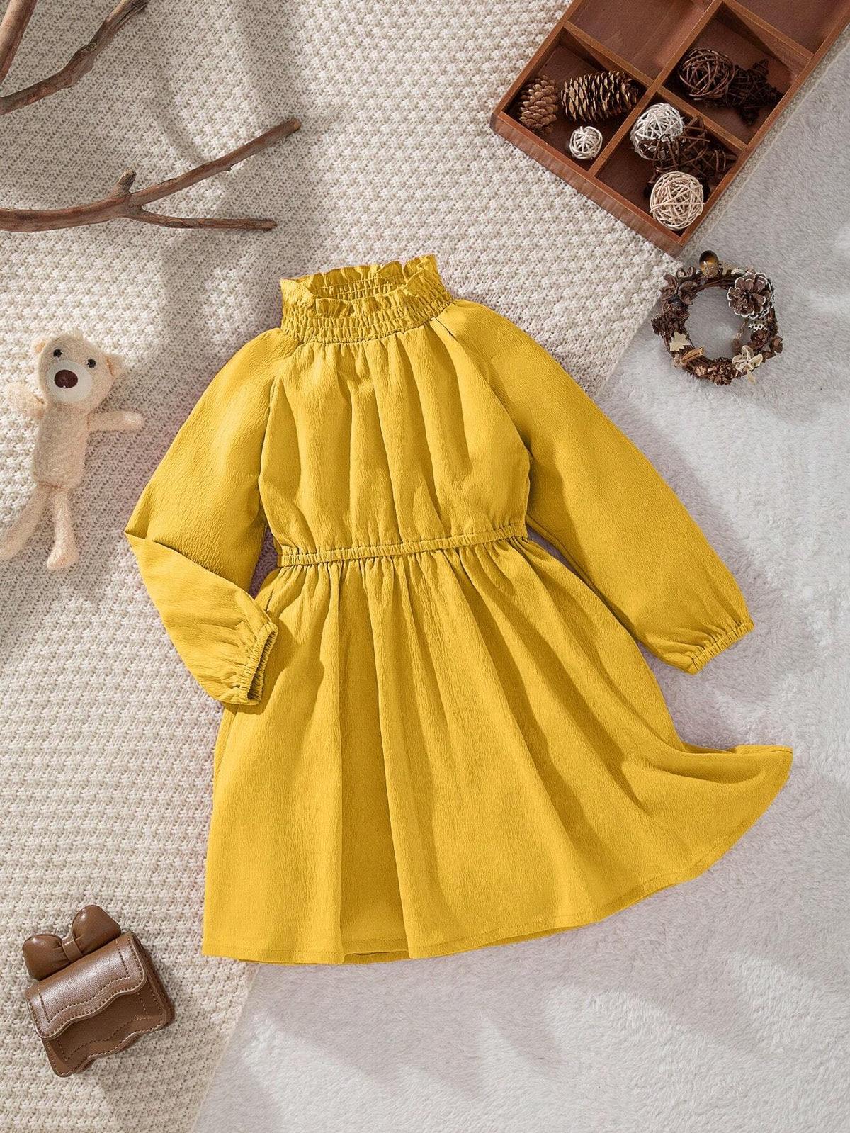 Young Girl Cotton Green Casual Dress, All-Match Countryside Versatile Suitable For Spring And Autumn