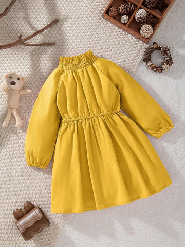 Young Girl Cotton Green Casual Dress, All-Match Countryside Versatile Suitable For Spring And Autumn
