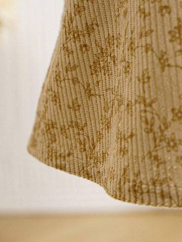 Young Girl' Fashionable Casual Basic Sweet Elegant Corduroy Floral Fabric 3D Warm Comfortable Cozy Vivid Suitable For Party, Gathering, Outing, Shopping, Vacation, Daily Wear, Spring, Autumn, Winter, Sweet Sweetheart Fitted Long Sleeve Dress