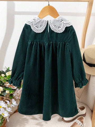 Vintaside Kids Young Girl Floral Embroidery & Ruffle Hem Long Sleeve Casual Dress, Fall & Spring