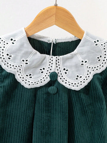 Vintaside Kids Young Girl Floral Embroidery & Ruffle Hem Long Sleeve Casual Dress, Fall & Spring