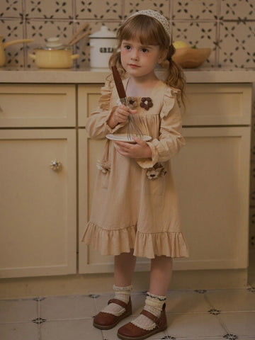 Vintaside Kids Young Girl Graceful Gradient Pink Butterfly Puff Sleeve Mesh Patchwork Dress