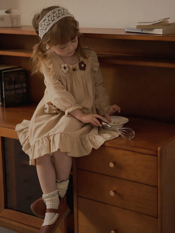 Vintaside Kids Young Girl Graceful Gradient Pink Butterfly Puff Sleeve Mesh Patchwork Dress