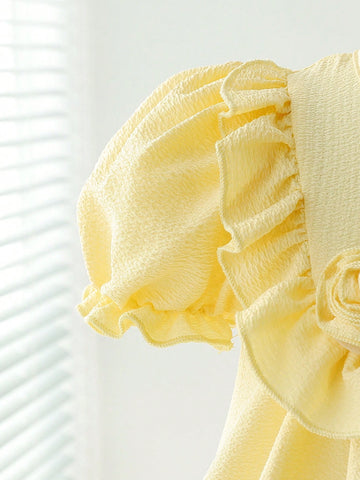 Young Girl Round Neck Solid Color Simple Style Casual Dress