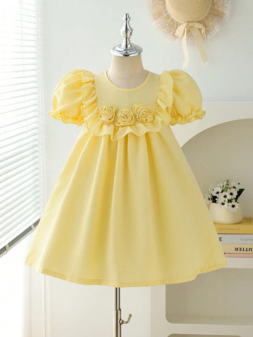 Young Girl Round Neck Solid Color Simple Style Casual Dress
