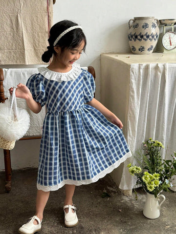 Vintaside Kids Young Girl Sweet And Lovely Gradient Pink Butterfly Puff Sleeve Mesh Splice Dress