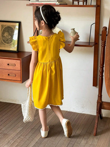 Vintaside Kids Young Girl Yellow Lace Dress With Country Style