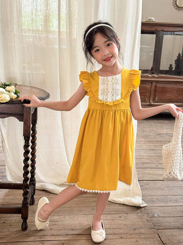 Vintaside Kids Young Girl Yellow Lace Dress With Country Style
