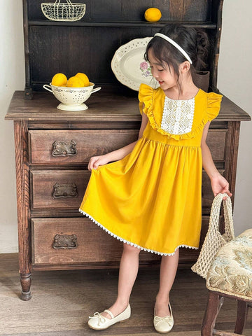 Vintaside Kids Young Girl Yellow Lace Dress With Country Style