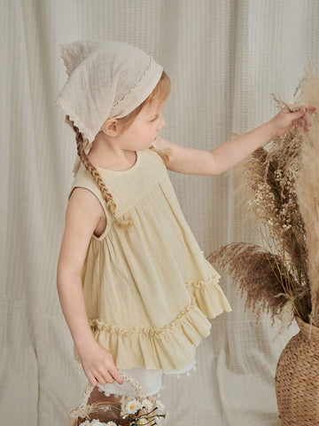 Vintaside Kids Young Girls' Fashionable Sleeveless Shirt With Sweet Lace For Summer Daily